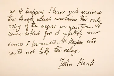 Håndskrift og signatur til John Keats