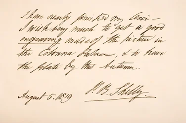 Håndskrift og signatur av Percy Bysshe Shelley, 1819