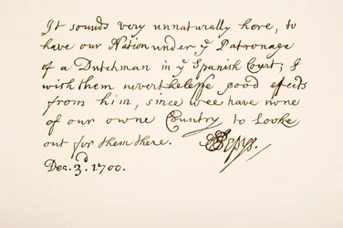 Håndskrift og signatur av Samuel Pepys, 1700