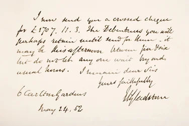 Håndskrift og signatur av William Eward Gladstone, 1852