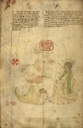 Harley 318, f.8v Henry VI, konge av England, og hans kone, Margaret av Anjou, illustrasjon fra 