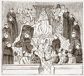 Henry V og hans parlament (fra Harleian MMS ved British Museum), illustrasjon fra The History of Protestantism av James Aitken Wylie (1808-1890), pub. 1878