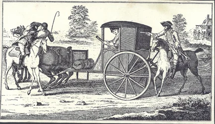 Highwaymen James MacLaine og William Plunkett raner jarlen av Eglinton på Hounslow Heath, 26. juni 1750 (gravering)