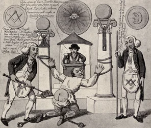 Hvordan man gjør en mann til frimurer, 1800, fra «The Freemason» av Eugen Lennhoff, utgitt 1932