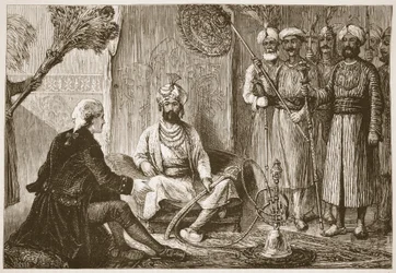 Hyder Ali og misjonæren, illustrasjon fra Cassells Illustrated History of India av James Grant, pub. 1879