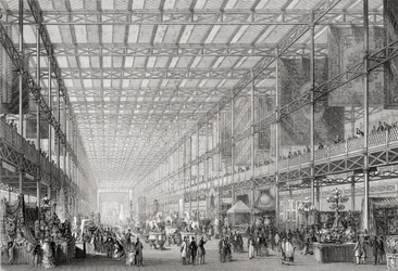 Interiør av The Great Industrial Exhibition fra 1851 i Hyde Park fra Cyclopaedia of Useful Arts & Manufactures, redigert av Charles Tomlinson, ca. 1880-tallet