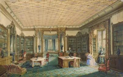 Interiør i et viktoriansk bibliotek (wc på papir)
