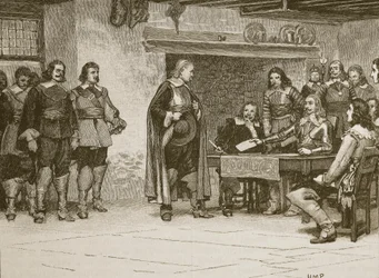 Intervju mellom Charles og jarlen av Denbigh, illustrasjon fra Cassells Illustrated History of England (sepiafoto)