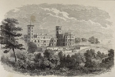 Isle of Wight. Osborne House, sommerresidensen til dronning Victoria. Illustrasjon fra 1880.