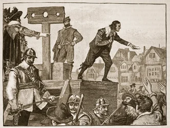 John Lilburne on the pillory, illustrasjon fra Cassells Illustrated History of England (sepiafoto)