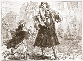 John Luther tar sønnen på skolen, illustrasjon fra The History of Protestantism av James Aitken Wylie (1808-1890), pub. 1878