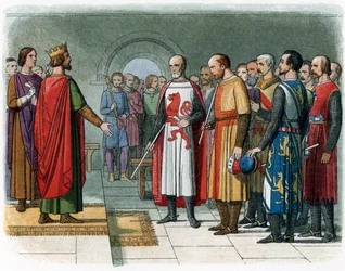 Kong Henry III av England overfor baronkommisjonen ledet av Simon V av Montfort, illustrasjon fra 