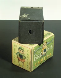 Kodak Brownie-kamera med original eske, ca. 1902