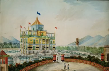 La Favorita eller Chinese Palace, Palermo, designet av Marvuglia og Giuseppe Patricola for kong Fernando IV, ca. 1815 (wc på papir)