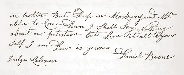 Brev fra Daniel Boone til dommer John Cobren, original datert 5. oktober 1809 (se også 619583)