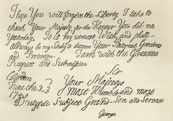 Brev fra George III til sin bestefar kongen, 23. juni 1749, publisert i 