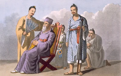 Lewchewan Chief and Attendants, 1820 (farget akvatint)