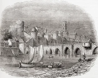 Limerick, County Limerick, Irland, som viser King John#39;s Castle ved elven Shannon og Thomand-broen, fra Old England: A Pictorial Museum, publisert 1847