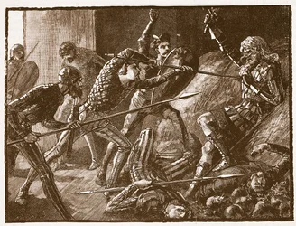 Llewelyns siste kamp, illustrasjon fra Cassells Illustrated History of England (sepia-bilde)