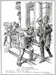 Lloyd George og Bonar Law ved Coalition Golf Club, redde for Anti-Waste-ligaen, må gi avkall på luksusen med caddies. desember 1920
