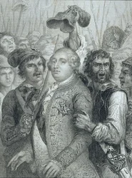 Louis XVI (1754-93), konge av Frankrike, tatt av folket fra Tuileries-palasset 20. juni 1792