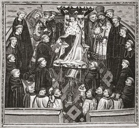 Lydgate presenterer boken sin til kong Henry V, fra 