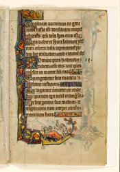 MS 1-2005, fol. 22r: Apedoktoren og hans bjørnepasient, marginale dekorasjon fra Macclesfield Psalter, Use of Sarum, East Anglia, ca. 1330