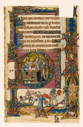 MS 1-2005, fol. 58r: Saul sender Doeg for å drepe prestene i Nob, historikert initial fra Macclesfield Psalter, Use of Sarum, East Anglia, ca. 1330