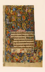 MS 1-2005, fol. 9r: The Tree of Jesse and the Beatus innledende grense med musiker og grotesk kamp, fra Macclesfield Psalter, Use of Sarum, East Anglia, ca. 1330
