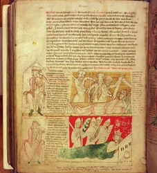 MS CCC 157 s.382 Visjonene drømt av kong Henry I i Normandie i 1130, fra Worcester Chronicle, c.1130-40 (vellum)