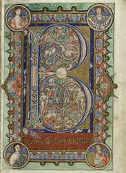 MS Hunter 229 f.22r fra Hunterian Psalter, ca. 1170 (penn og blekk, og tempera på vellum)
