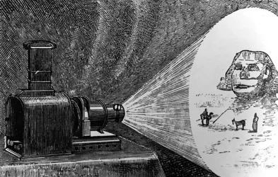 Magic Lantern som projiserer en scene fra det gamle Egypt