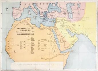 Kart som viser geografien til hebreerne og viser spredningen av Noahs etterkommere