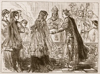 Ekteskap med Henry I og Matilda, illustrasjon fra Cassells Illustrated History of England (sepiafoto)