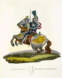 Maximilian I, konge av Tyskland og den hellige romerske keiser (1459-1519) 1498, fra Ancient Armor av Samuel Rush Meyrick, 1824