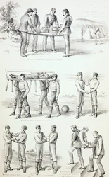 Metoder for å bære skadde personer, ca. 1890