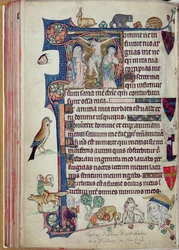 Ms 242 f.55v The Crucifixion, fra Packham-Clifford Hours, Use of Sarum, c.1314-31 (bladgull og tempera på pergament)