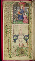 Ms 41-1950, f.2v: Dedikasjonsside fra en timebok tilhørende Margaret Beauchamp, ca. 1424