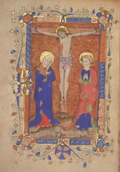 Ms 515 fol.108r Crucifixion with St. Mary and St. John the Baptist, fra Missal of St. Botolph Aldersgate, c.1420-30