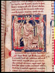 Ms 6712 (A.6.89) fol.129r Henry I (1068-1135), miniatyr fra Flores Historiarum, av Matthew Paris, 1250-52
