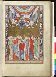Ms Hunter 229 f.14r The Ascension, fra Hunterian Psalter, ca. 1170 (penn og blekk og tempera på vellum)
