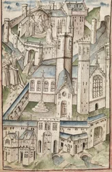 Ms. New Coll 288, f4v. (Chaundler-manuskript), Life of William of Wykeham av Thomas Chaundler (penn og blekk og tempera på vellum)