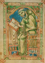 Ms R 17 I f.283v Munk Eadwine i arbeid med manuskriptet, Eadwine Psalter, ca. 1150 (vellum)
