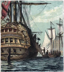 Napoleon I blir levert til engelskmennene. Ombordstigning fra Napoleon til Sainte-Helene (Sainte Helene) ombord på Bellerophon 15. juli