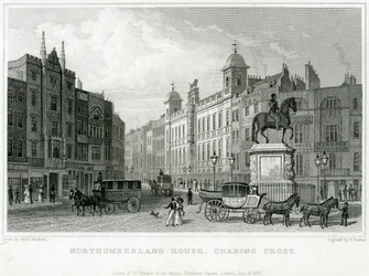 Northumberland House, Charing Cross. Bishs Lottery Office, nr. 9 Charing Cross, ligger ved siden av Golden Cross Hotel