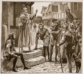 En av Williams fattige prester som forkynner for folket, illustrasjon fra Cassells Illustrated History of England (sepiafoto)