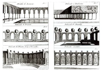 Palisade-design, fra Theory and Practice of Gardening, av Antoine-Joseph Dezallier DArganville (1680-1765), utgitt ca. 1709