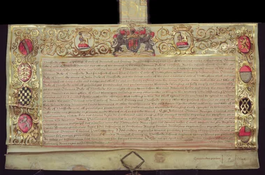 Patent for restaurering av hertugdømmet Norfolk, av Charles II, 1660 (blekk og bladgull på vellum)