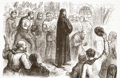 Populær demonstrasjon på Lambeth Palace til fordel for Wickliffe, illustrasjon fra The History of Protestantism av James Aitken Wylie (1808-1890), pub. 1878