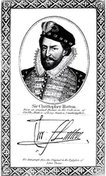 Portrett og signatur av Sir Christopher Hatton (1540-91)